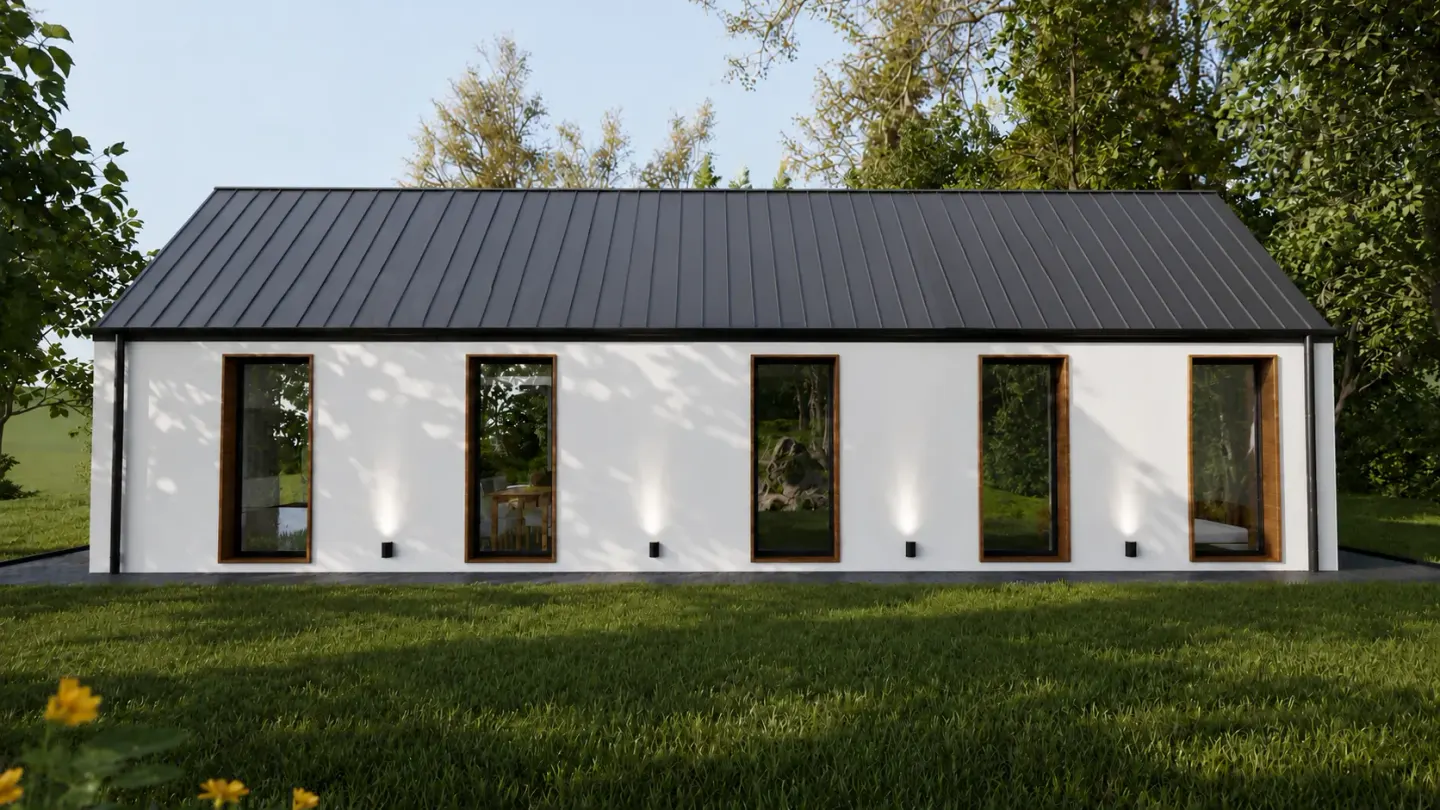 Modelul HK 03.A, vedere frontală cu ferestrele verticale ale dormitoarelor